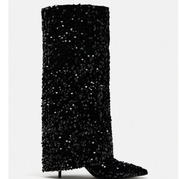 ZARA SEQUIN GAITER BOOTS - Picture 3 of 10